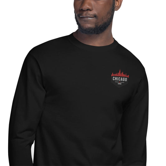 Men's Champion Long Sleeve Shirt | Embroidered Chicago Bulls Theme Patch