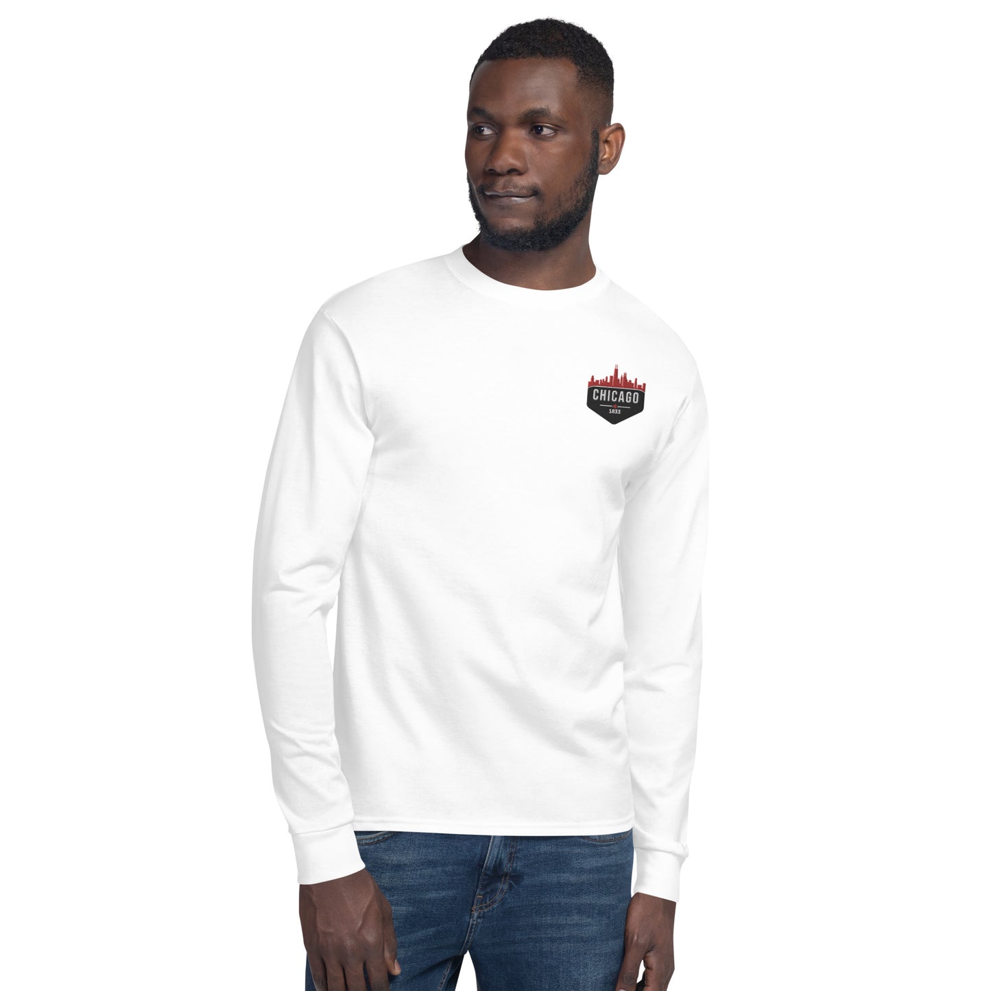 Men's Champion Long Sleeve Shirt | Embroidered Chicago Bulls Theme Patch