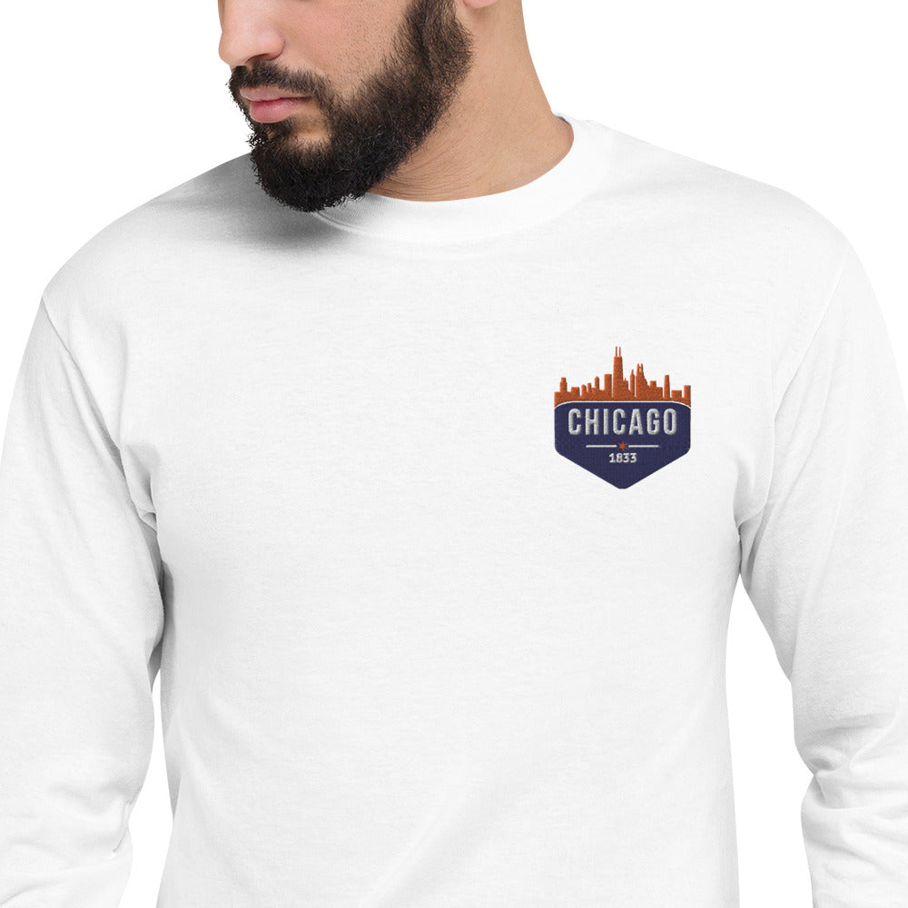 Men's Champion Long Sleeve Shirt | Embroidered Chicago Bears Theme Patch