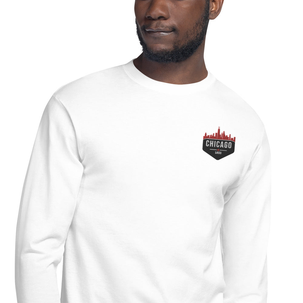 Men's Champion Long Sleeve Shirt | Embroidered Chicago Bulls Theme Patch