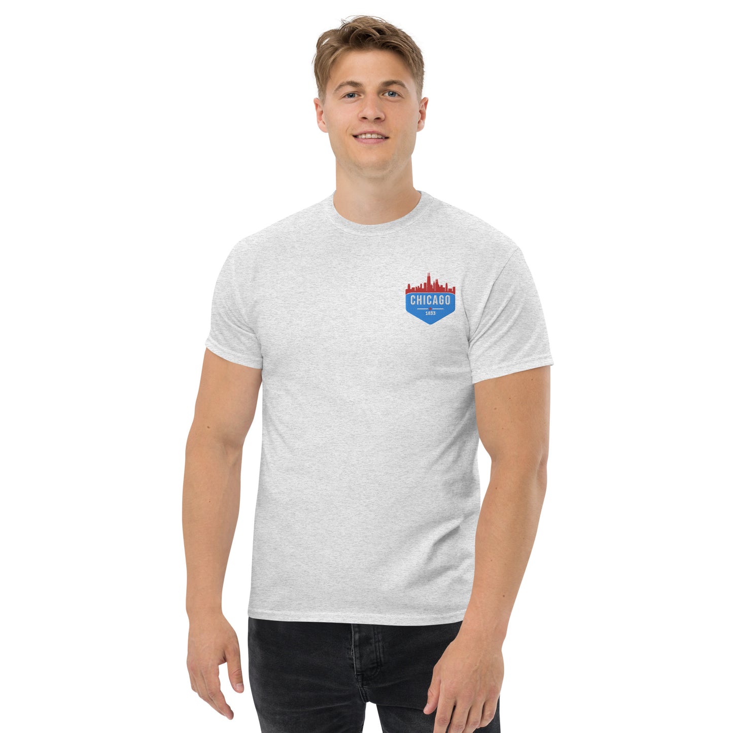 Men's Classic Tee | Embroidered Chicago Flag Theme Patch