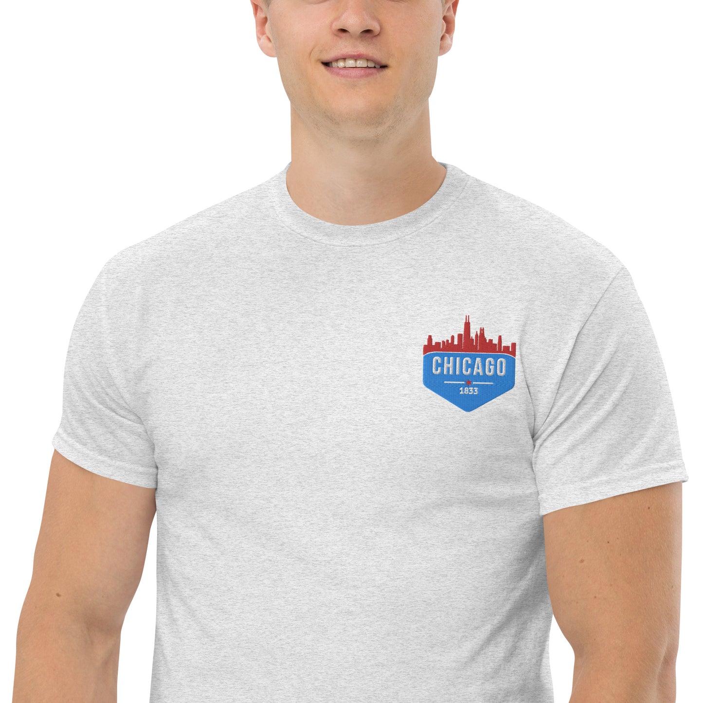 Men's Classic Tee | Embroidered Chicago Flag Theme Patch