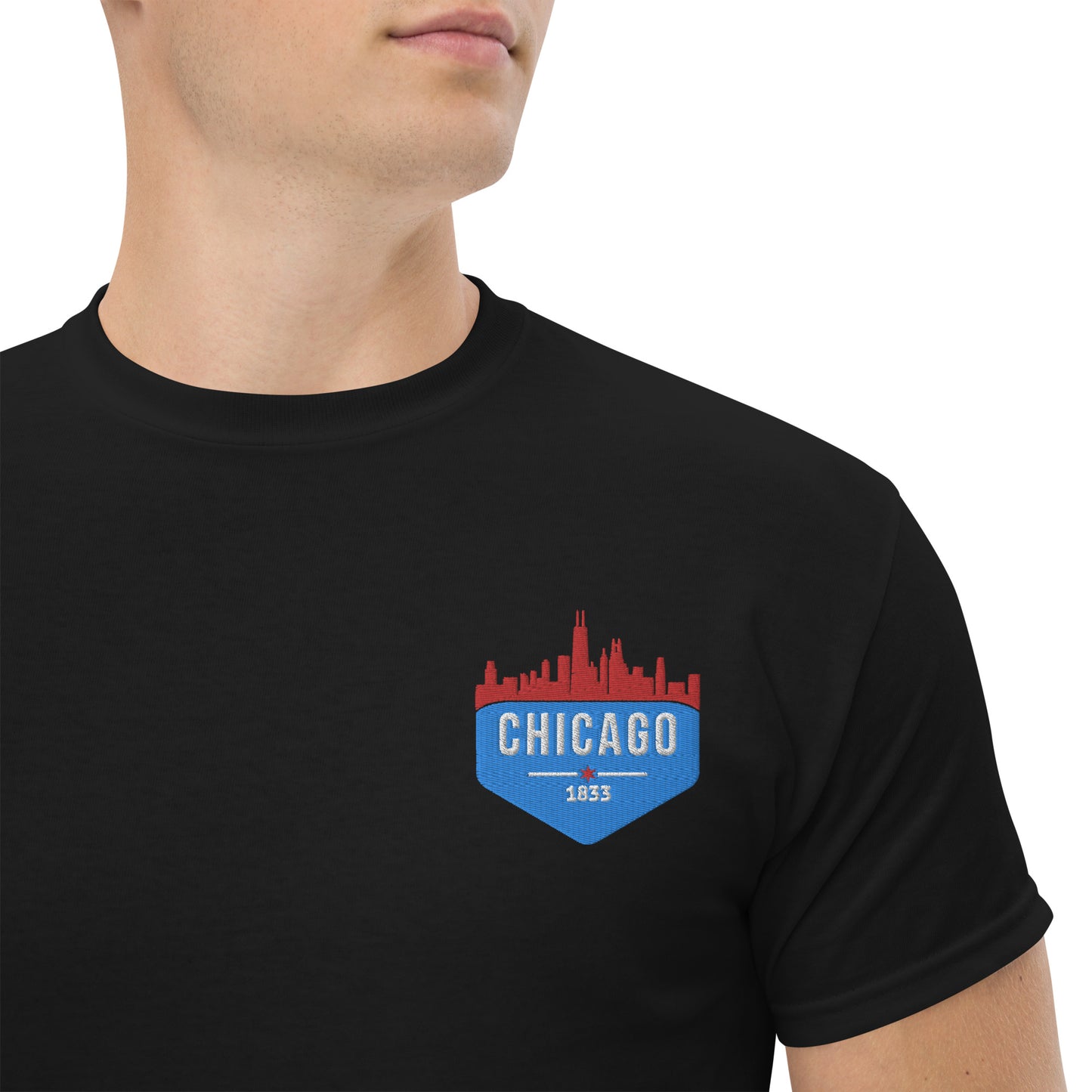 Men's Classic Tee | Embroidered Chicago Flag Theme Patch