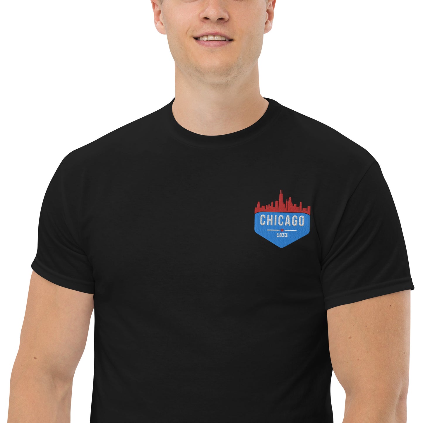 Men's Classic Tee | Embroidered Chicago Flag Theme Patch