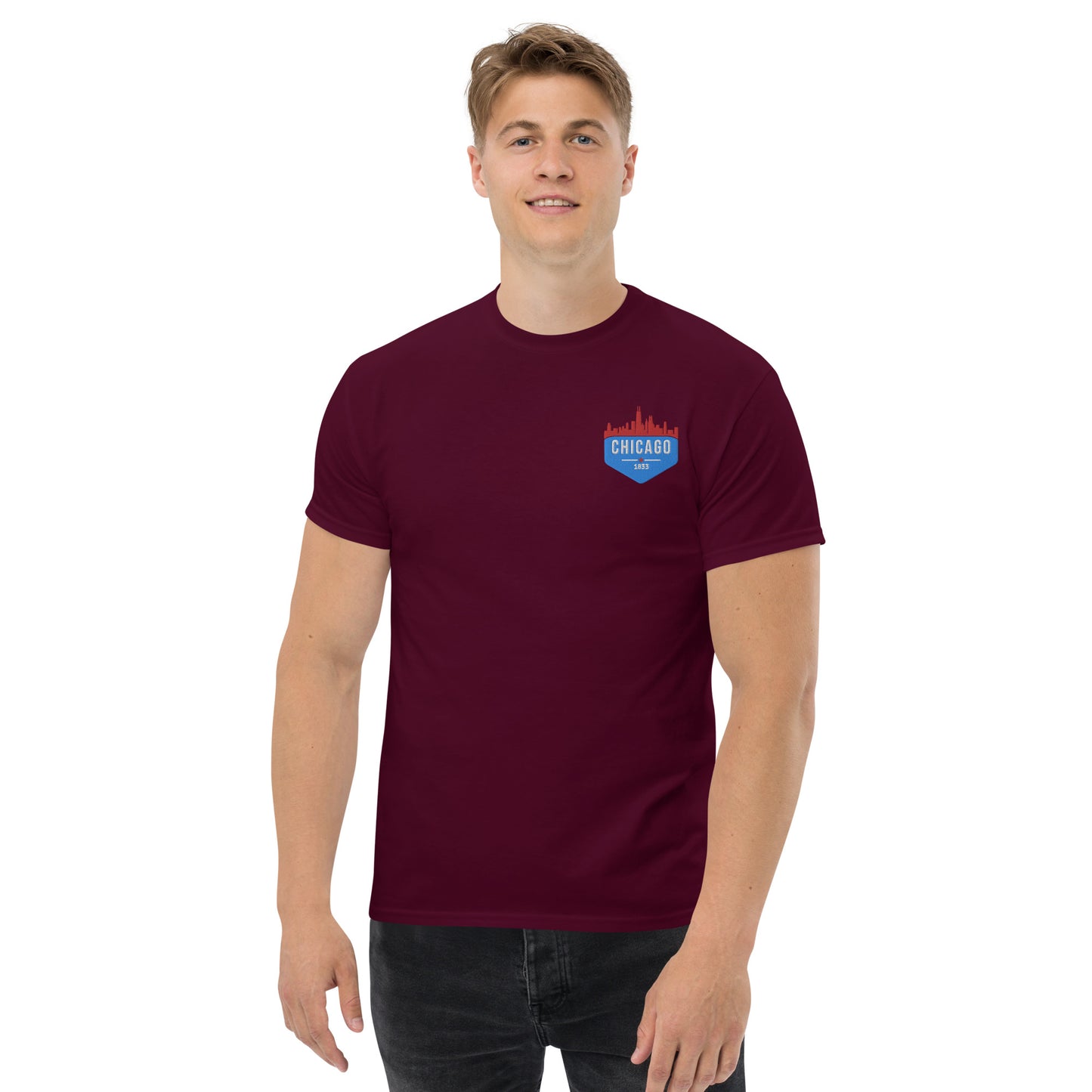 Men's Classic Tee | Embroidered Chicago Flag Theme Patch