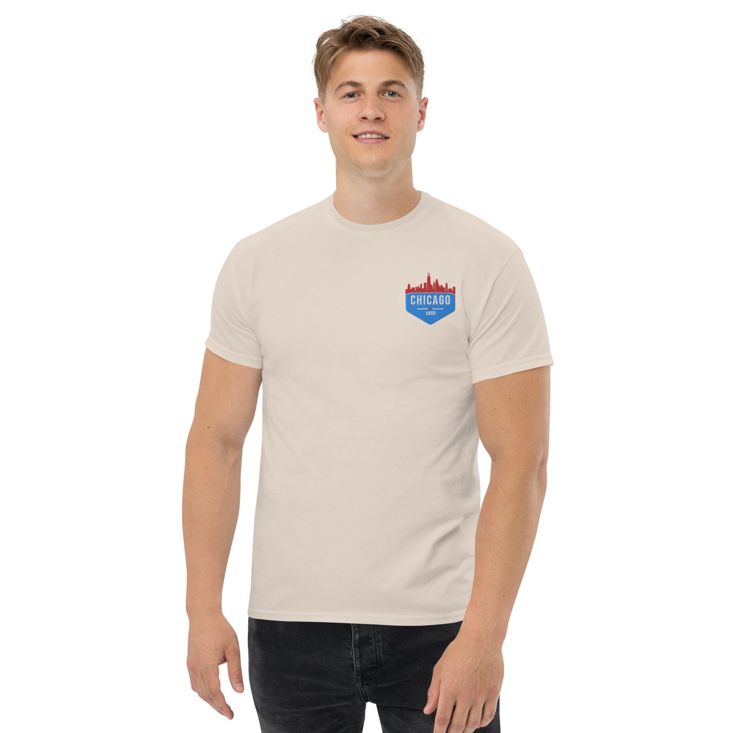 Men's Classic Tee | Embroidered Chicago Flag Theme Patch