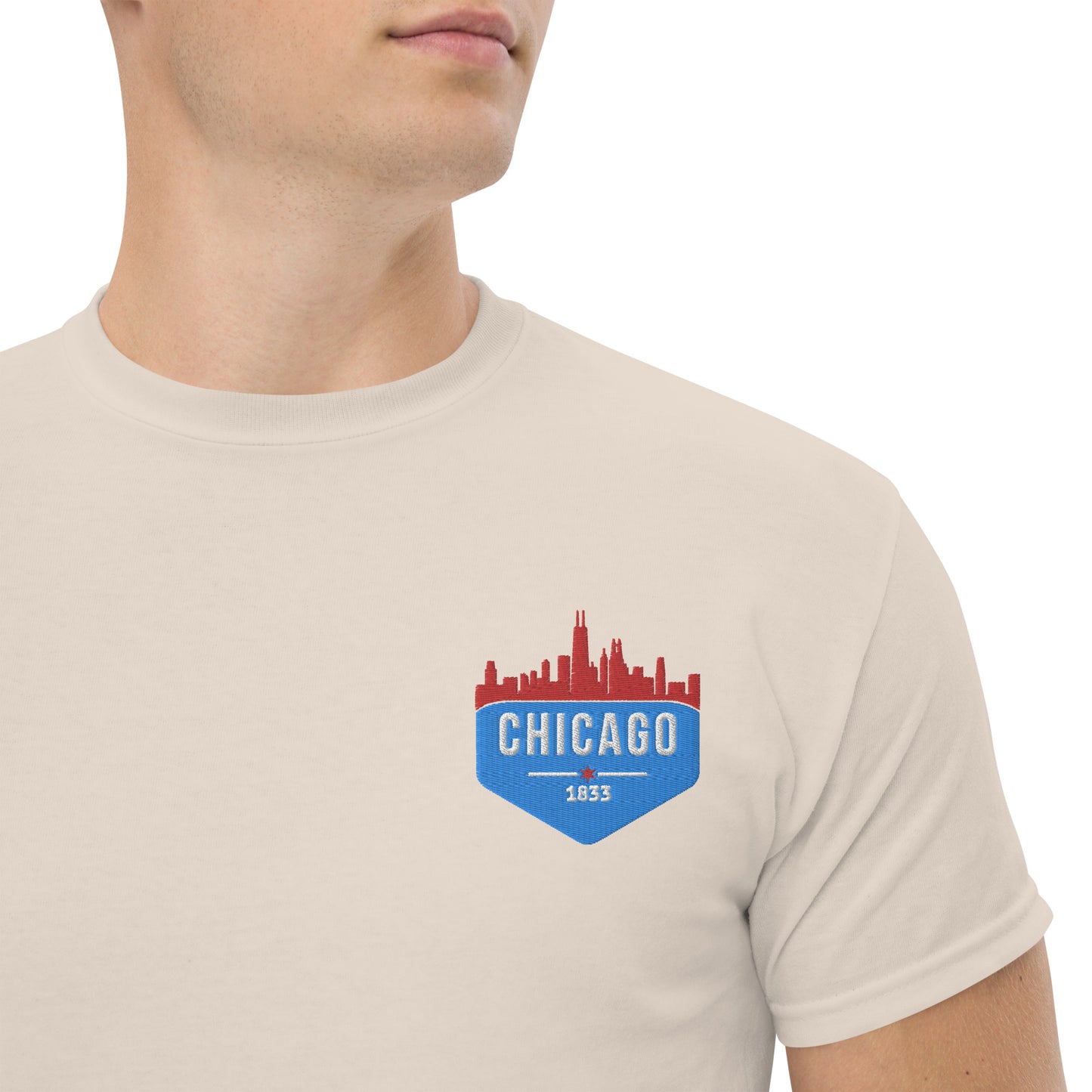 Men's Classic Tee | Embroidered Chicago Flag Theme Patch