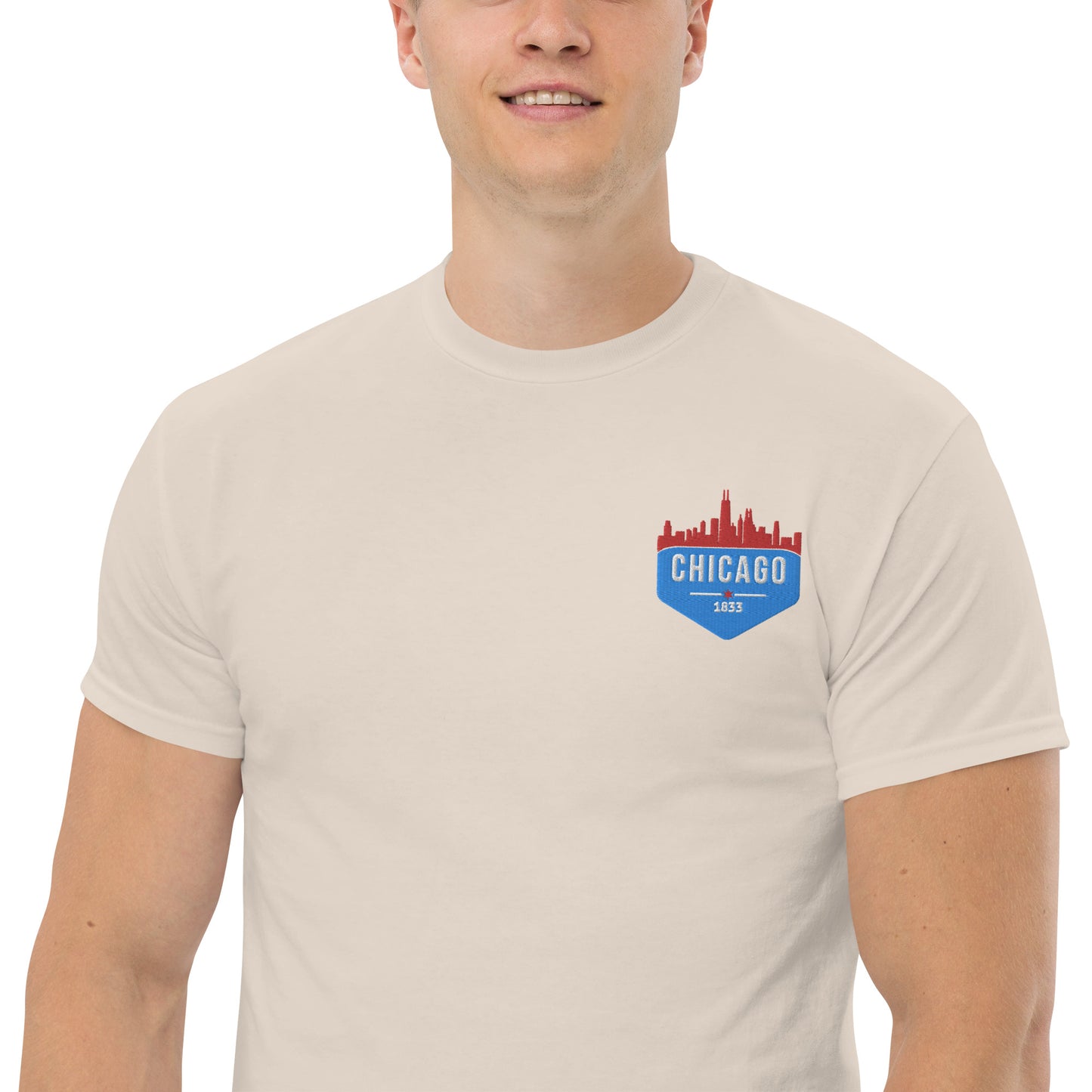 Men's Classic Tee | Embroidered Chicago Flag Theme Patch