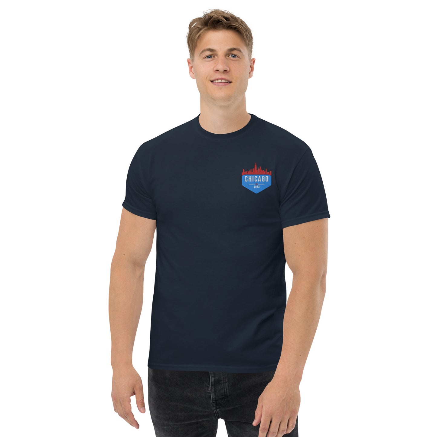 Men's Classic Tee | Embroidered Chicago Flag Theme Patch