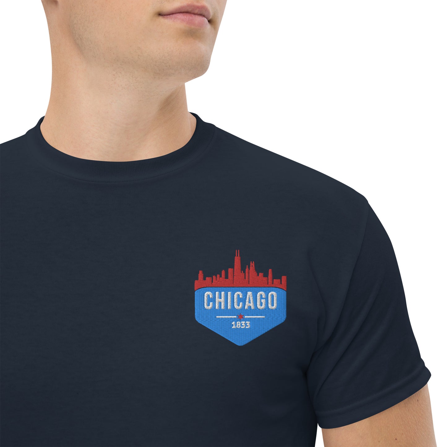 Men's Classic Tee | Embroidered Chicago Flag Theme Patch