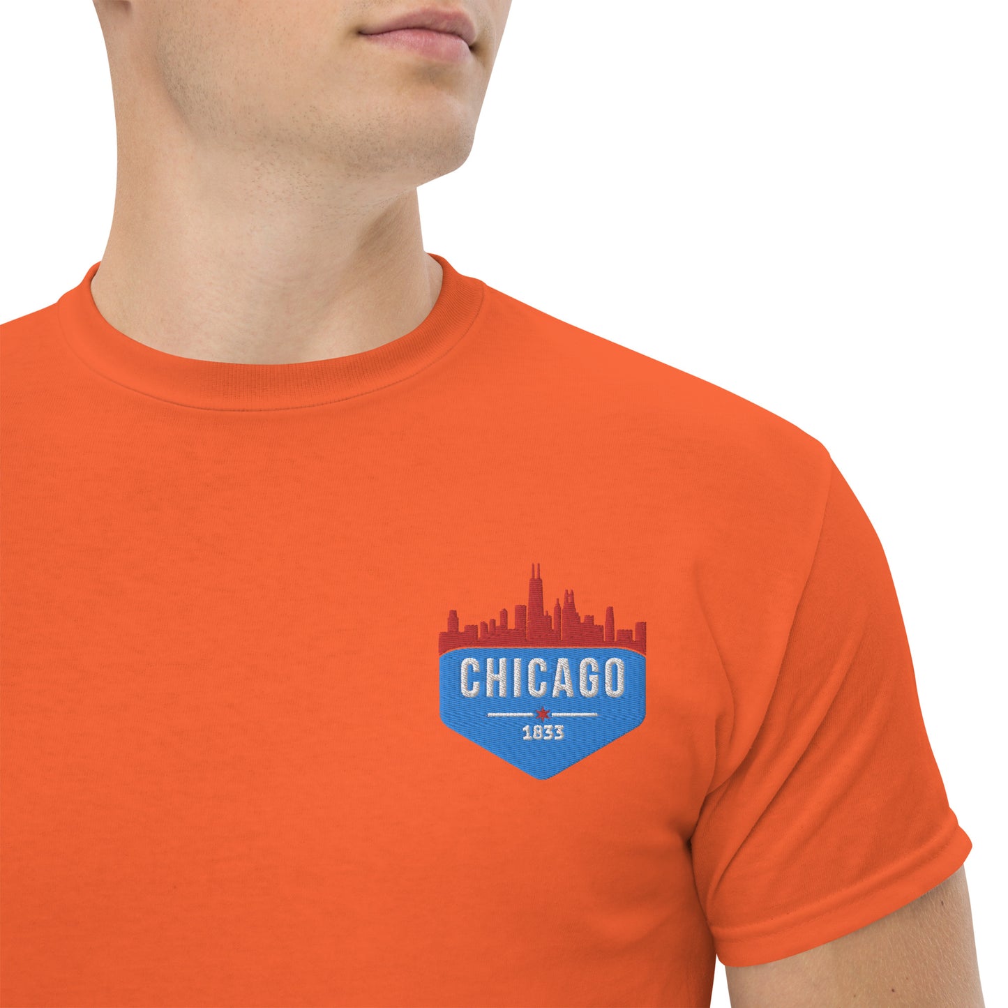 Men's Classic Tee | Embroidered Chicago Flag Theme Patch