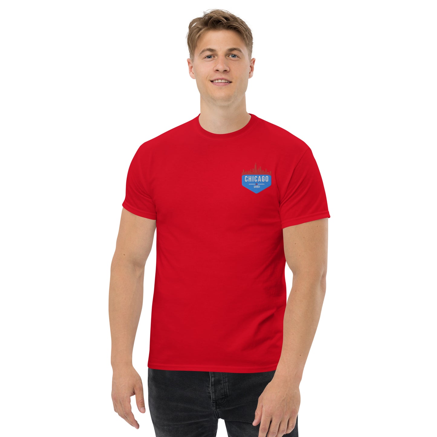 Men's Classic Tee | Embroidered Chicago Flag Theme Patch