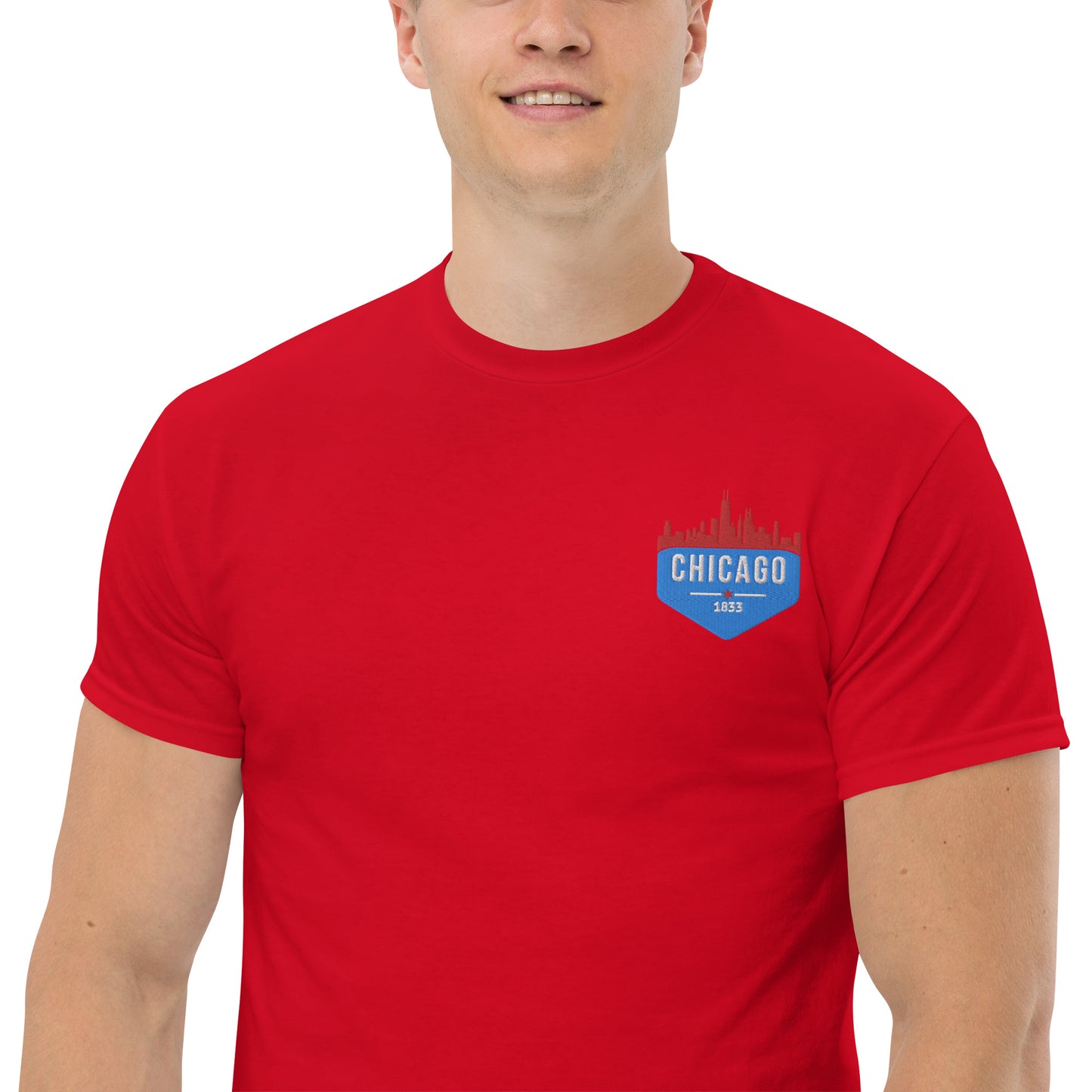 Men's Classic Tee | Embroidered Chicago Flag Theme Patch