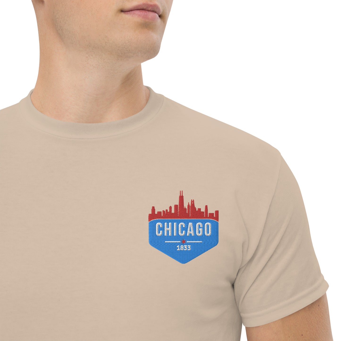 Men's Classic Tee | Embroidered Chicago Flag Theme Patch