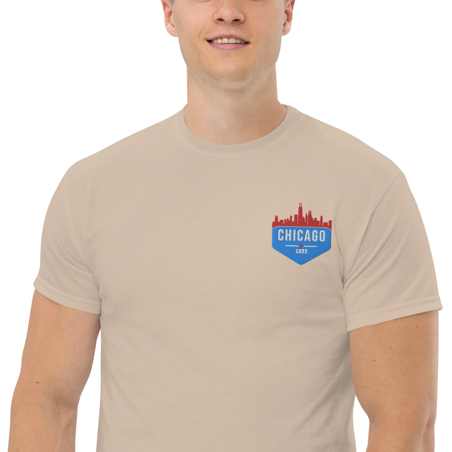 Men's Classic Tee | Embroidered Chicago Flag Theme Patch