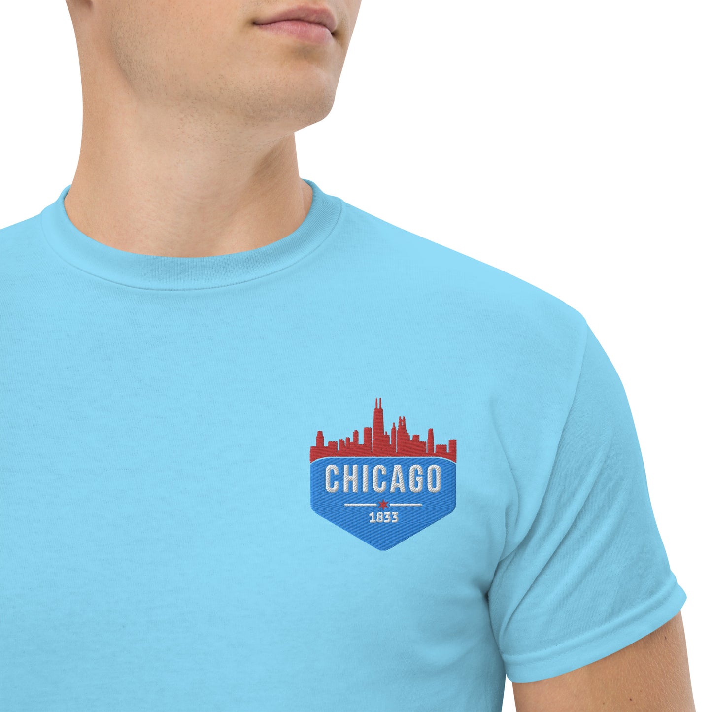 Men's Classic Tee | Embroidered Chicago Flag Theme Patch