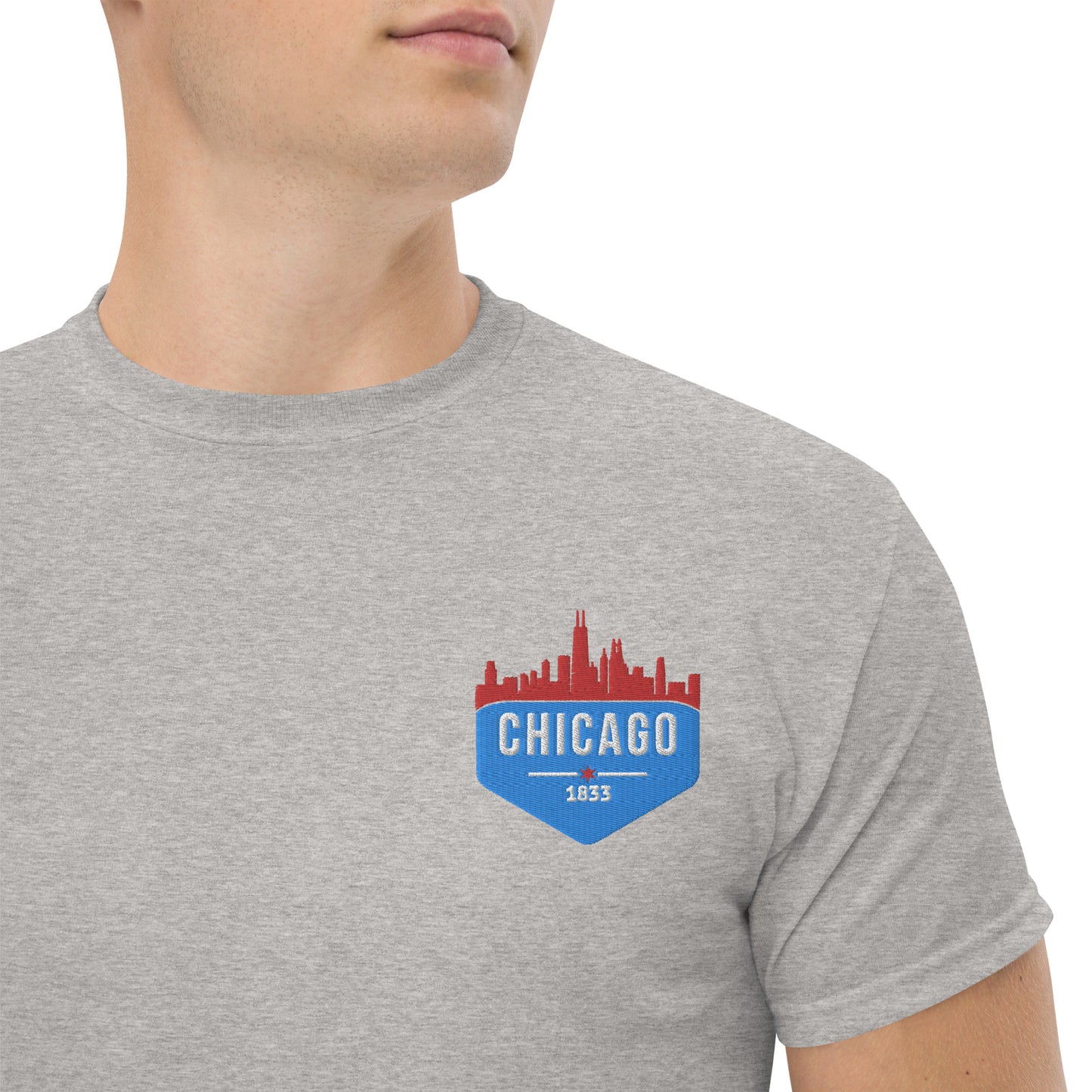 Men's Classic Tee | Embroidered Chicago Flag Theme Patch