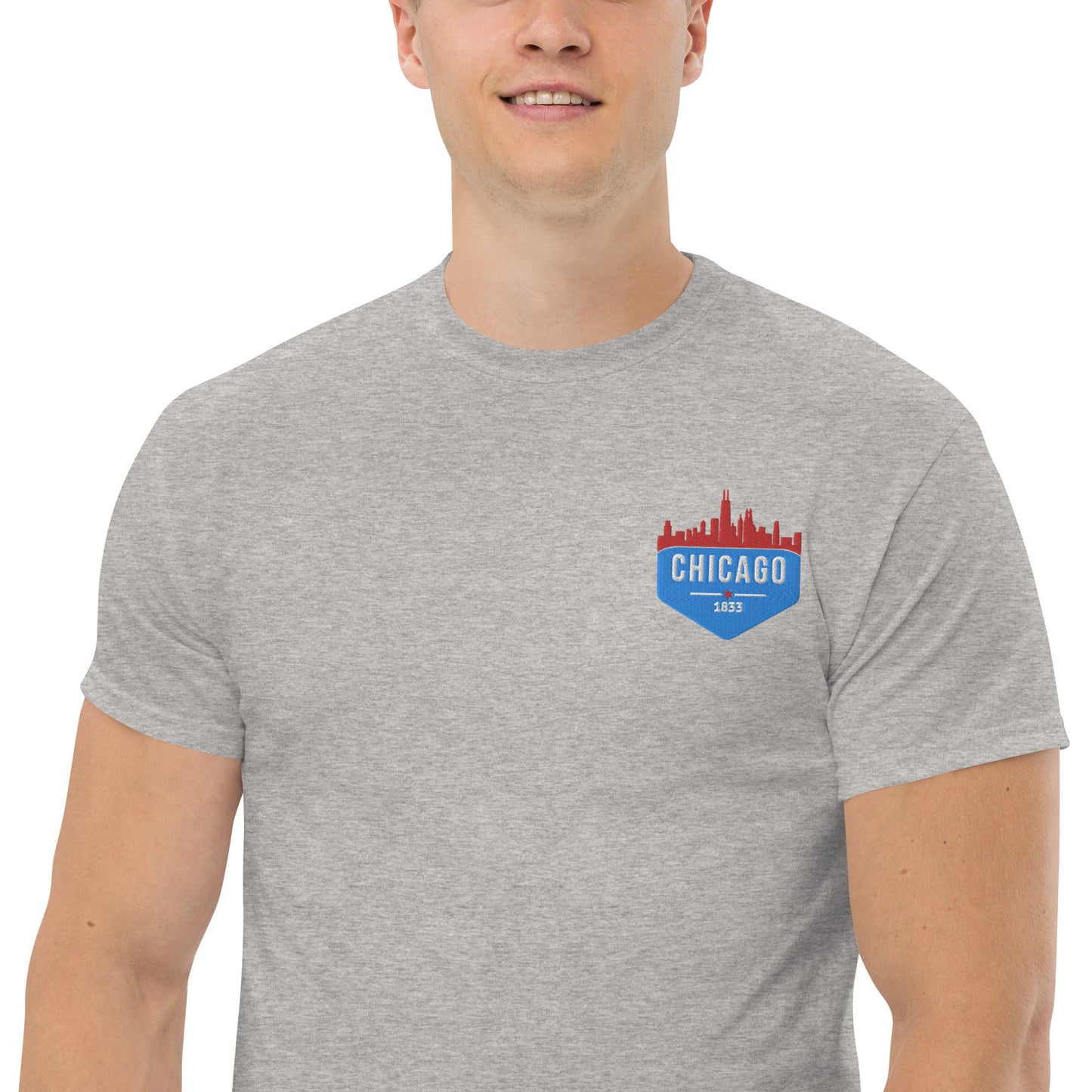 Men's Classic Tee | Embroidered Chicago Flag Theme Patch