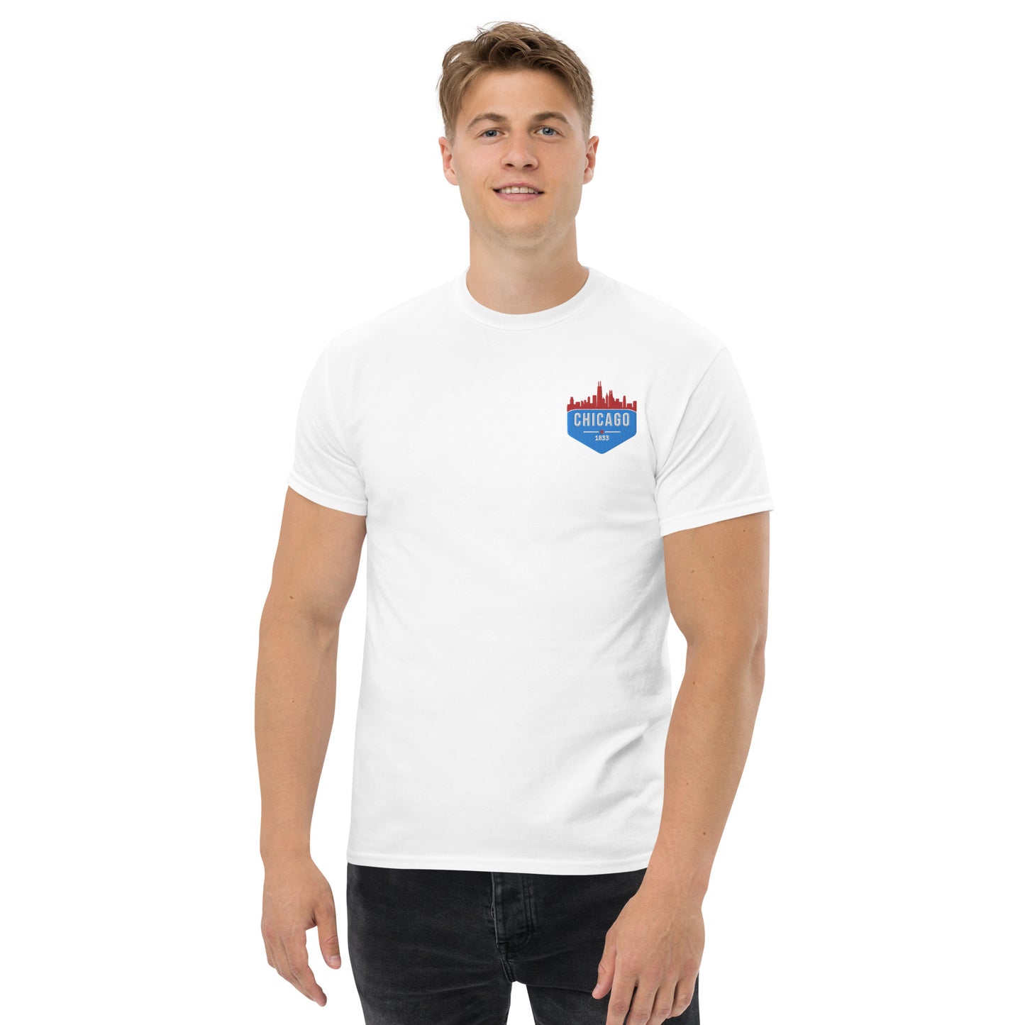 Men's Classic Tee | Embroidered Chicago Flag Theme Patch