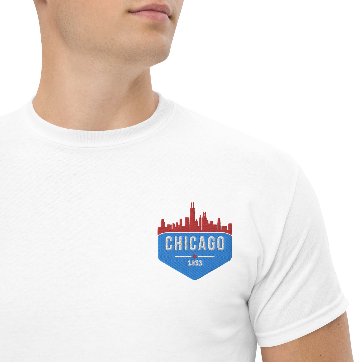 Men's Classic Tee | Embroidered Chicago Flag Theme Patch