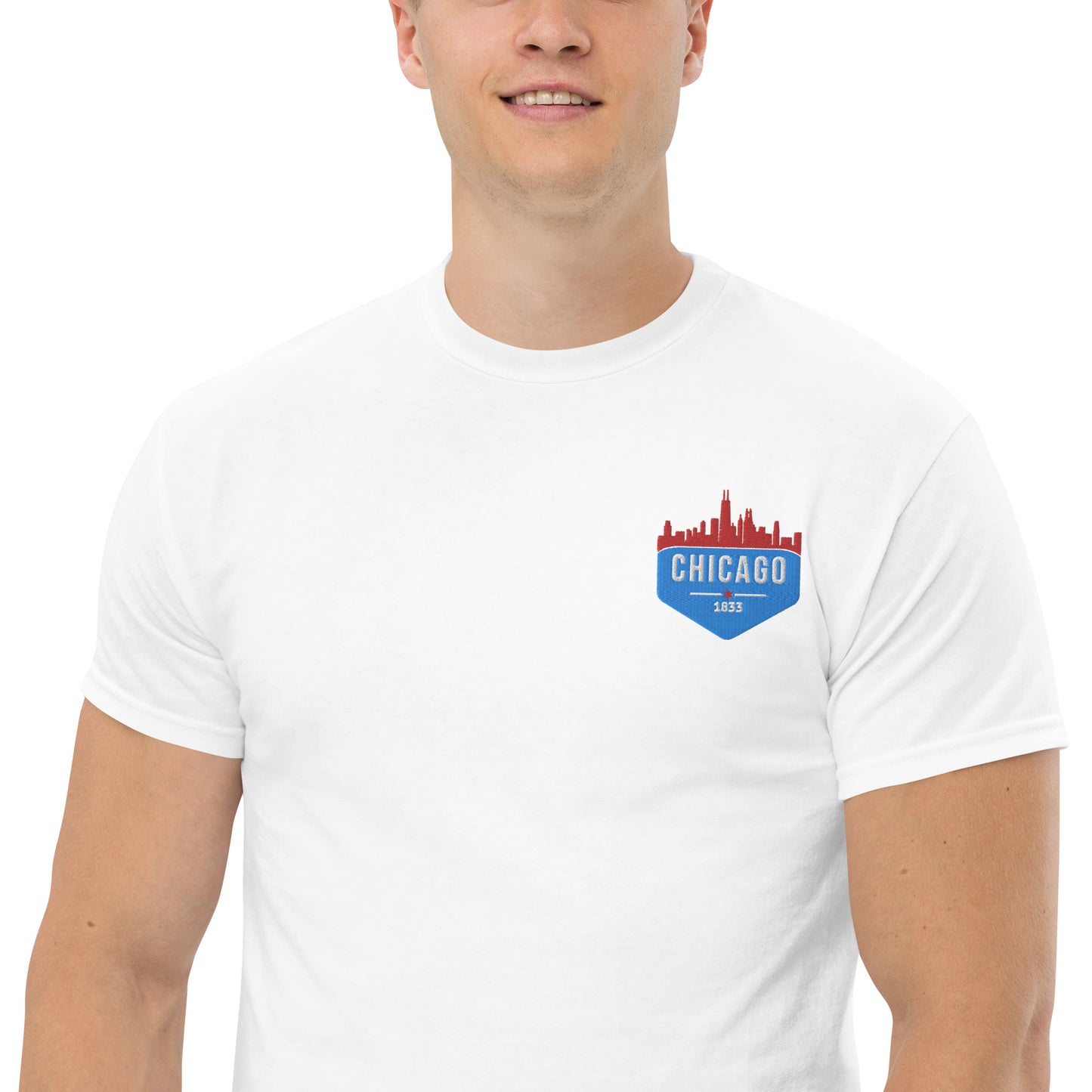 Men's Classic Tee | Embroidered Chicago Flag Theme Patch