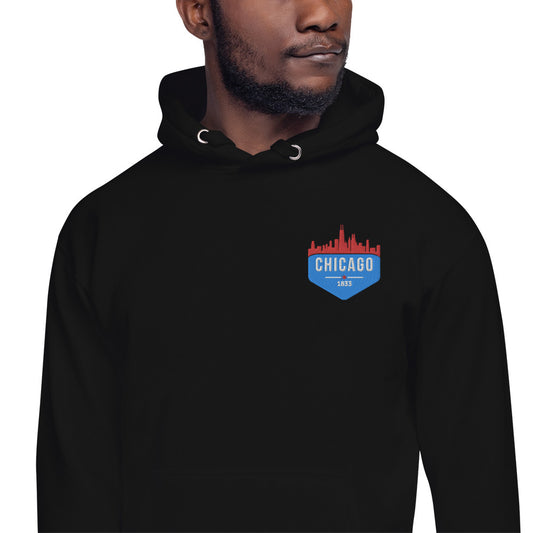 Men's Hoodie | Embroidered Chicago Flag Theme Patch