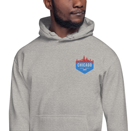 Men's Hoodie | Embroidered Chicago Flag Theme Patch