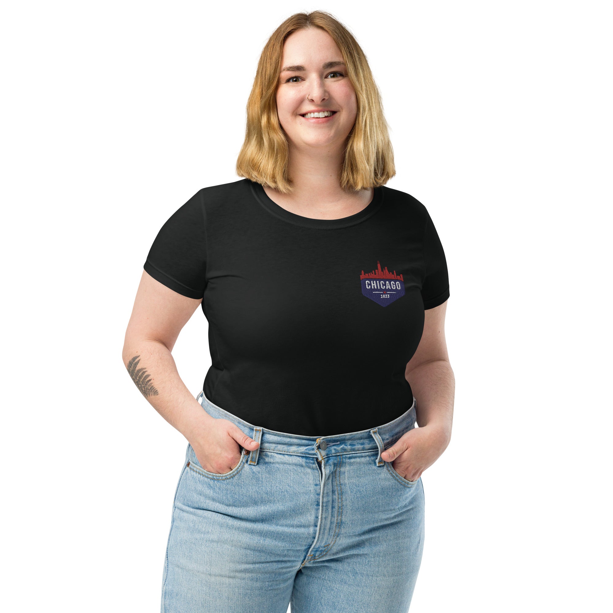 Women's Fitted T-Shirt | Embroidered Chicago Cubs Theme Patch